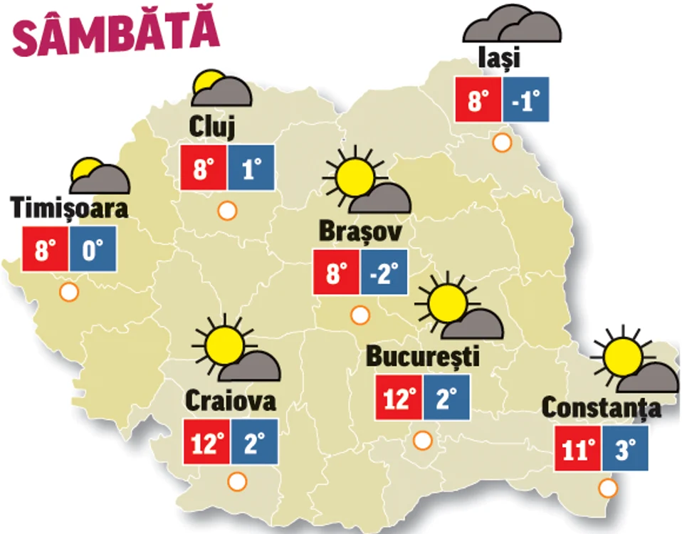 Vremea va rămâne rece în toată țara și va ploua mai els în jumătatea de nord a țării