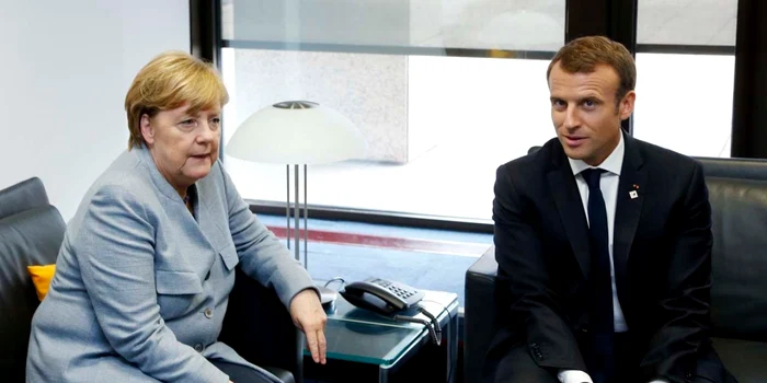 Cancelarul german Angela Merkel şi preşedintele francez Emmanuel Macron