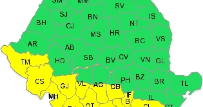 Meterologii au emis două atenţionări cod galben de ploi, care vizează, începând de duminică seară, judeţe din jumătatea de sud a ţării