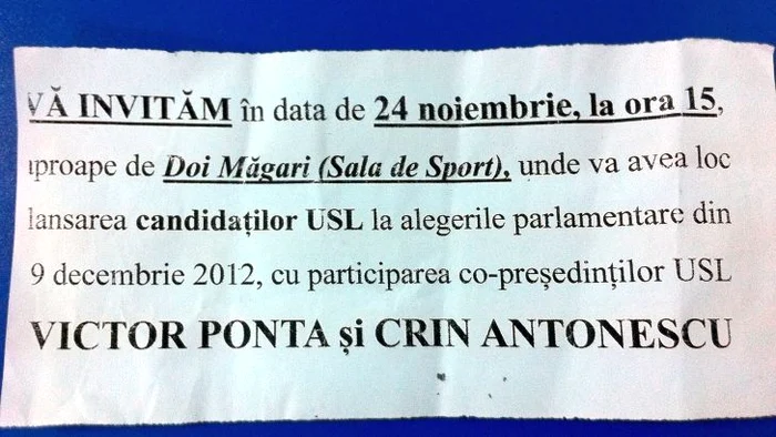 
    Invitaţia USL adresată locuitorilor oraşului Roman.  