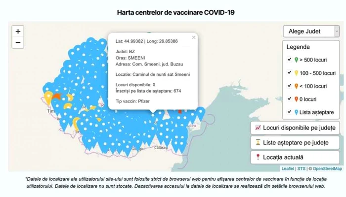 Harta interactivă poate fi consultată de orice persoaneă interesată de vaccinare FOTO Prefectura Călăraşi