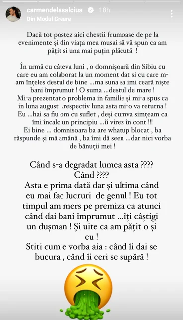 Postarea făcută de vedetă / foto: InstaStory 