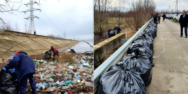 gunoaie adunate de pe malul lacului de acumulare santamaria orlea foto Garda de Mediu Hunedoara