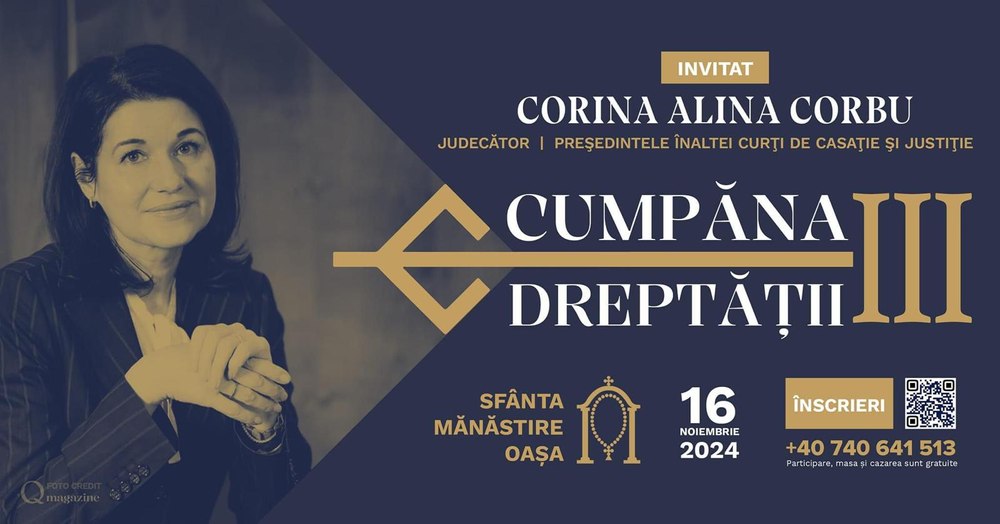 Corina Corbu, președinta ÎCCJ, invitată de o organizație obscură să conferențieze la mănăstirea la care a vorbit și Călin Georgescu