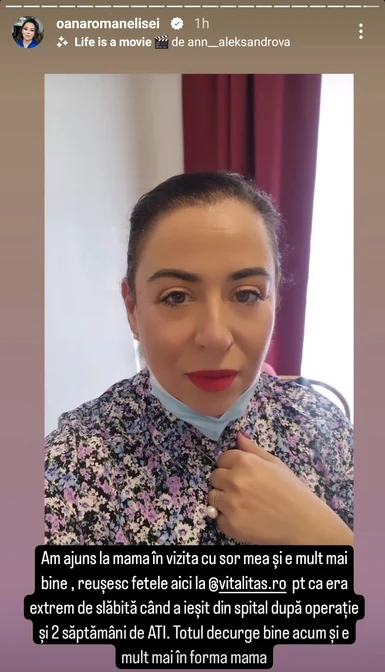 Postarea Oanei Roman pe InstaStory