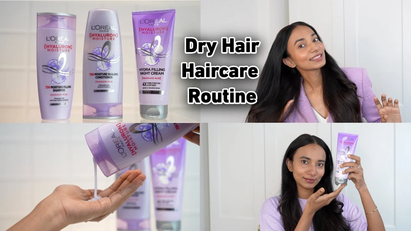 Rutina de haircare pentru părul uscat de la Loreal Paris Hyaluron Foto YouTube SnehaSenIndianBeauty