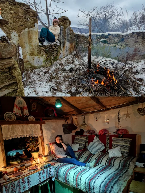 Înainte și după: ruina transformată într-o căsuță frumoasă. FOTO: „Facebook