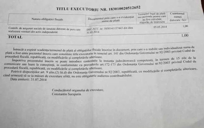 Executare silită pentru 1 leu