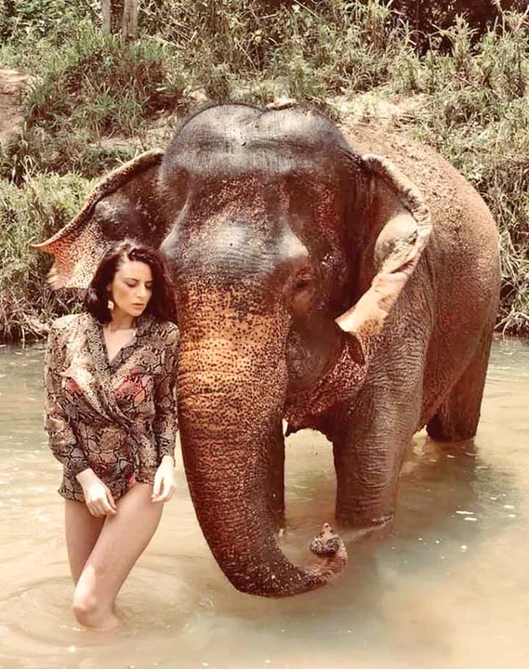 Tara, impresionată de elefanţi, în Thailanda