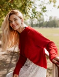 smiling blonde woman laughing street cheerfully lovely young lady feeling happy autumn park jpg