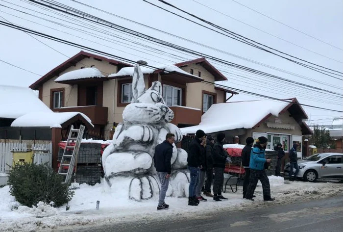 Iepurele din zăpadă este înalt de trei metri şi a fost construit în şase ore FOTO stiriactuale.ro