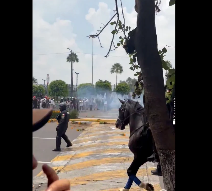 Zeci de protestatari și forțe de ordine s-au confruntat joi în Mexic. FOTO: Captură Video 