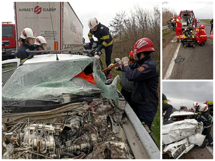 Șoferul și pasagera din autoturism au fost răniți grav, bărbatul decedând ulterior FOTO: colaj
