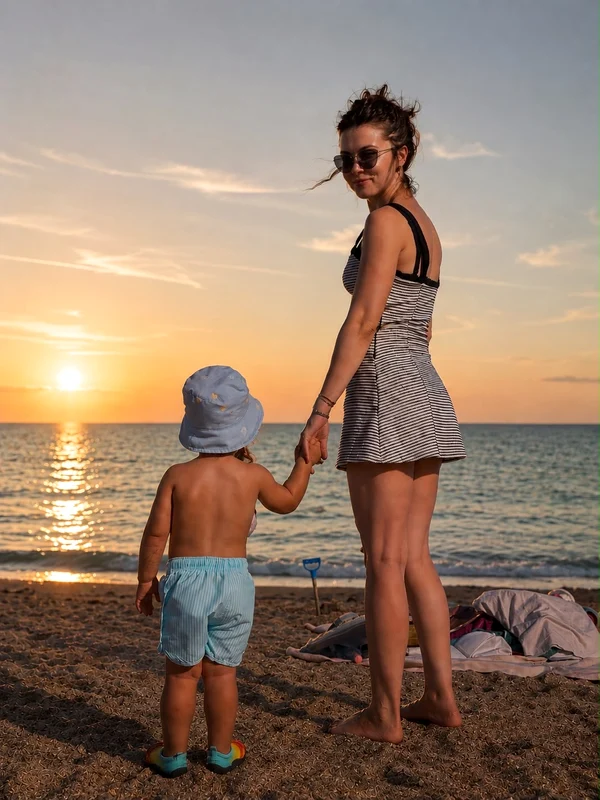 Anca Dumitra și fiul ei pe plajă. Foto: Instagram