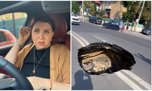 Carmen Șerban a căzut cu mașina în craterul de pe Bulevardul Eroilor: „Am crezut că mi s-a zdrobit mașina” FOTO captura vid Facebook