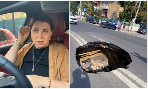 Carmen Șerban a căzut cu mașina în craterul de pe Bulevardul Eroilor: „Am crezut că mi s-a zdrobit mașina” FOTO captura vid Facebook