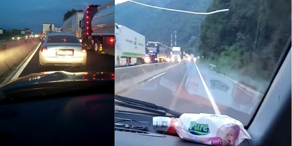 Trafic paralizat pe şoselele din Sibiu vineri 23 iulie 2021 la mai bine de trei ore de la producerea unui accident mortal la Tălmaciu - stânga A1 Sibiu - dreapta Valea Oltului Foto colaj