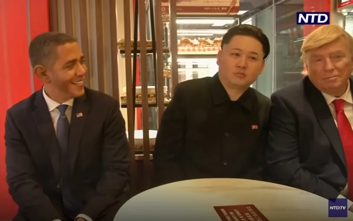 Imitatori ai politicienilor Barack Obama, Kim Jong-un şi Donald Trump Foto: Captură YouTube/NTD