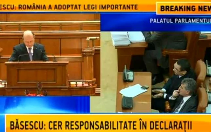 Victor Ponta l-a aplaudat pe Traian Băsescu în Parlament FOTO Captură B1