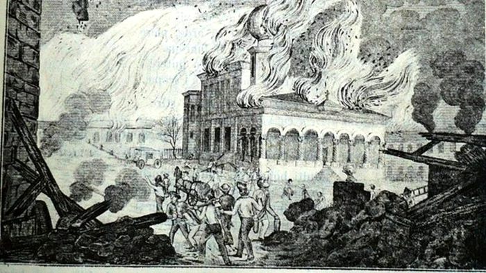 Imaginea devastatorului incendiu petrecut la Bucureşti în 1847 FOTO: forum.pompierii.info