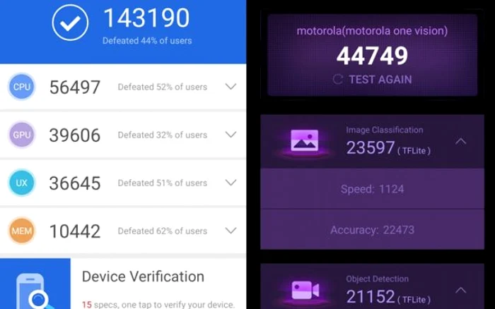 Motorola One Vision benchmark Antutu Aitutu