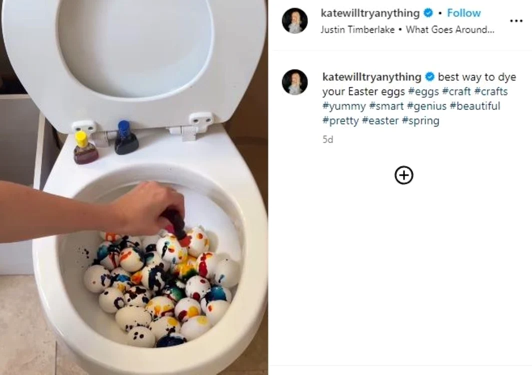 Influenceriţa a vopsit ouăle în vasul WC-ului, FOTO: captură video