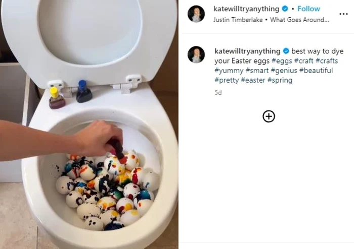 Influenceriţa a vopsit ouăle în vasul WC-ului, FOTO: captură video