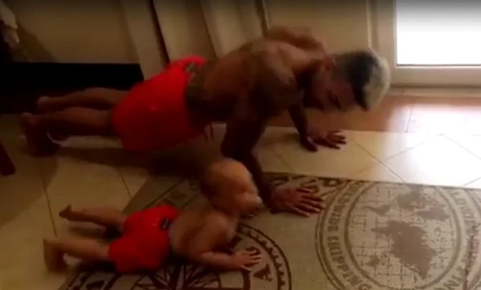 Alex Velea îşi învaţă bebeluşul de mic să facă sportfoto: captură video