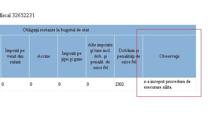 Informațiile de la ANAF arată că s-a început procedura de executare silită în cazul Antoniei
