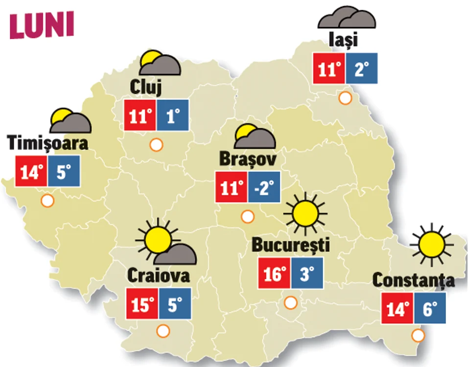 Astăzi vremea va fi plăcută cu temperaturi ridicate, mai ales în sudul țării