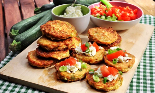 Courgette Pancakes with Cheese and Tomatoes jpeg