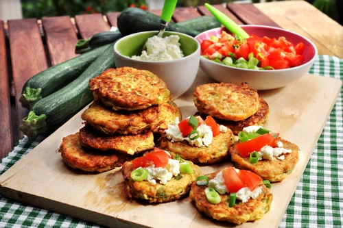 Courgette Pancakes with Cheese and Tomatoes jpeg