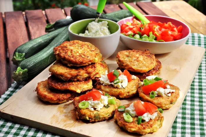 Courgette Pancakes with Cheese and Tomatoes jpeg