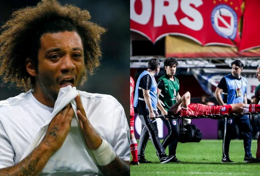 Marcelo (stânga), distrus după ce a văzut că Sanchez și-a rupt piciorul și a fost scos pe targă