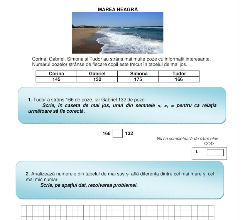 1Subiecte la proba de Matematică pentru clasa a II-a