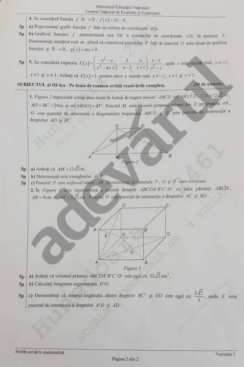 Evaluare naţională - matematică 2