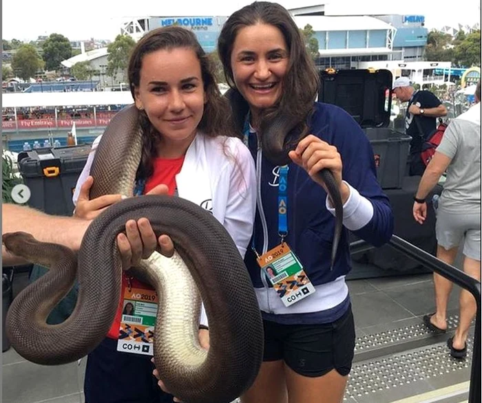 Irina Bara si Monica Niculescu s-au pozat cu un șarpe inaintea startului de la Australian Open 2019FOTO: Instagram