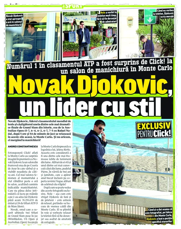 Click! a prezentat ieri, în exclusivitate, fotografii cu Djokovic la Monte Carlo