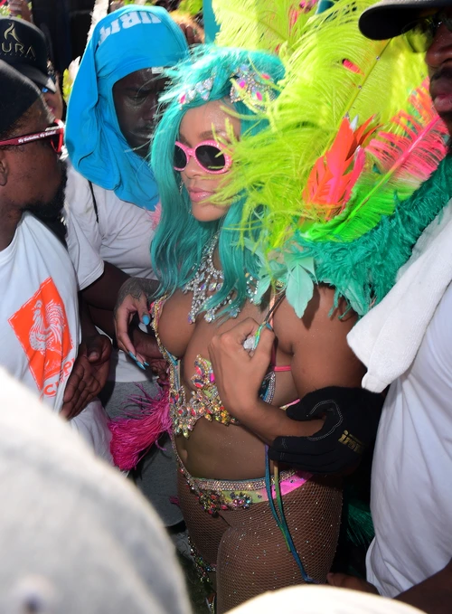 Rihanna Parties at Cropover Festival with a Big Smile but She Wouldn't Let Lewis Hamilton on Her Float jpeg