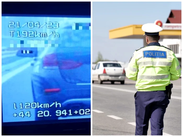 O șoferiță din Dolj a depășit cu peste 70 km/h limita legală pe DEx 12 FOTO: IPJ Olt/colaj