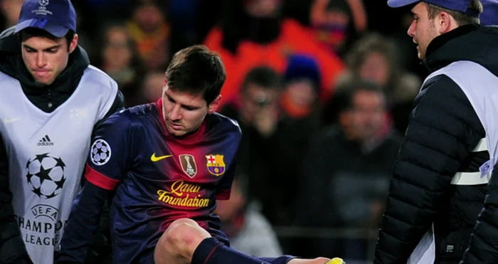 Messi are iarăşi probleme la coapsa dreaptă, unde s-a accidentat prima dată în aprilie, în meciul tur cu PSG. FOTO: www1.skysports.com
