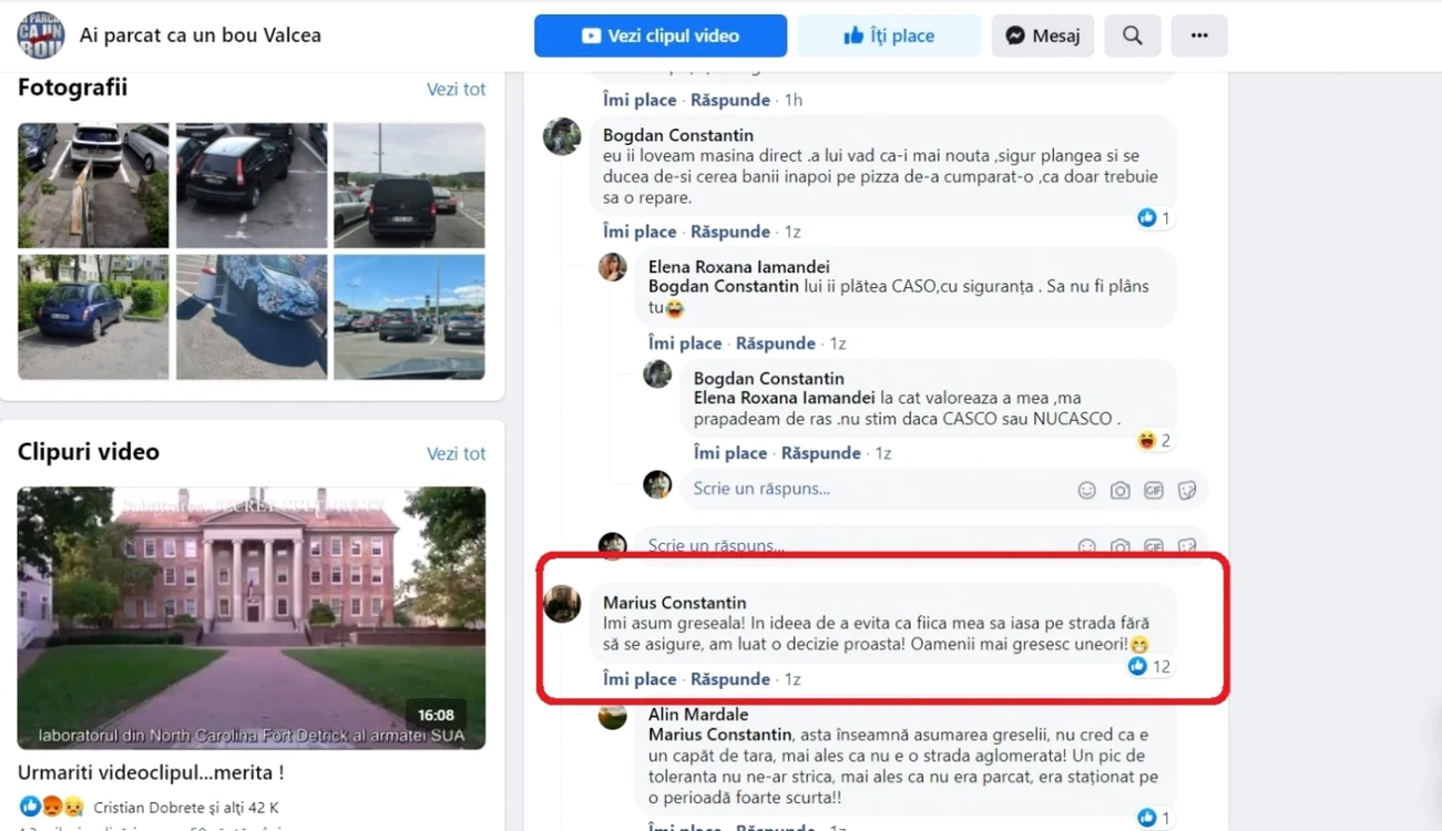 Reacţia unui şef de post de poliţie după ce a fost filmat că a oprit maşina pe sens opus în Râmnicu Vâlcea Foto Facebook Ai parcat ca un bou Vâlcea