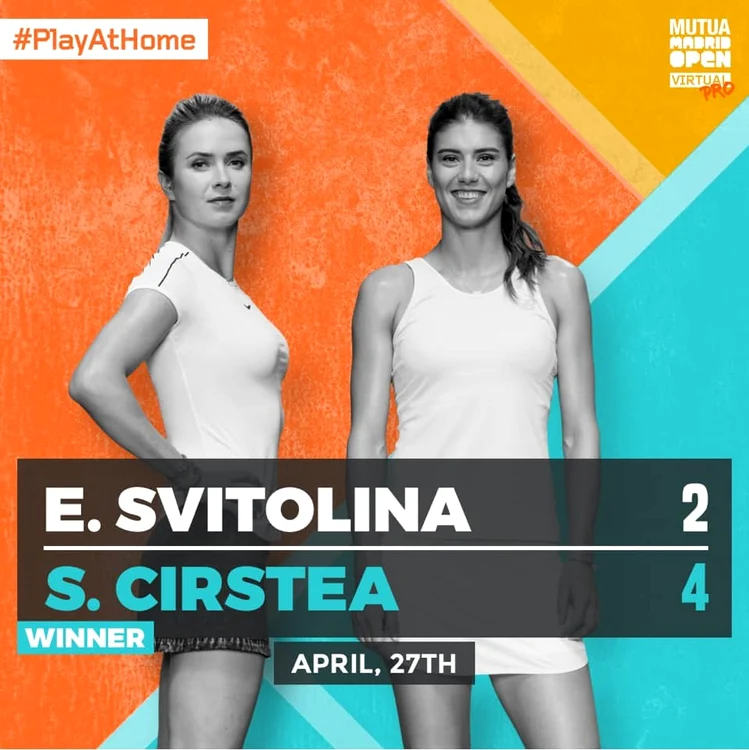 
    Sorana Cîrstea a avut o revenire senzațională în meciul virtual de tenis cu Elina SvitolinaFoto: Facebook/MutuaMadridVirtualOpen  