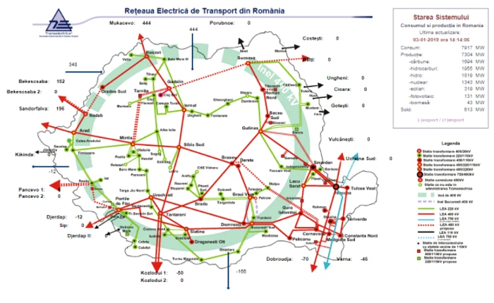 harta retea transport energie electrica