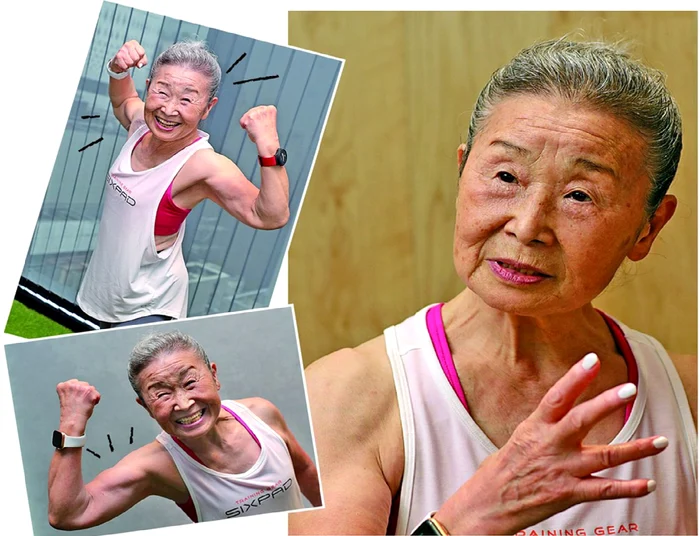 Colaj de imagini cu instructoarea de fitness de 94 de ani din Japonia Sursă japan-forword-com