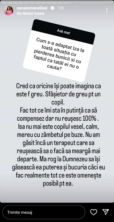 Postarea cu pricina a Oanei Roman / foto: Instagram