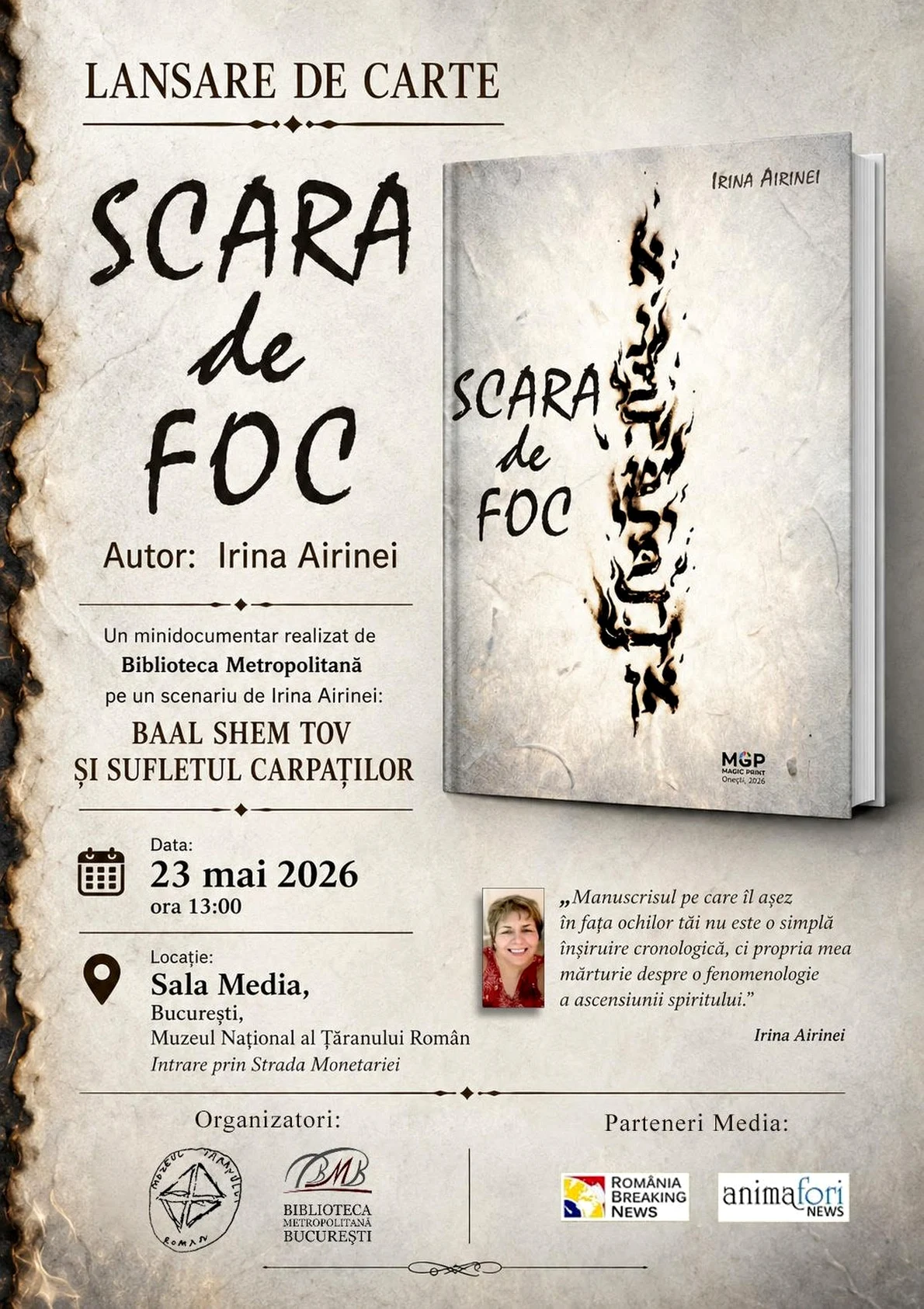  Lansarea volumului „Scara de foc” de Irina Airinei, la Muzeul Național al Țăranului Român