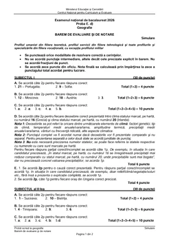 Barem corectare simulare BAC Geografie 2026 FOTO Edupedu.ro