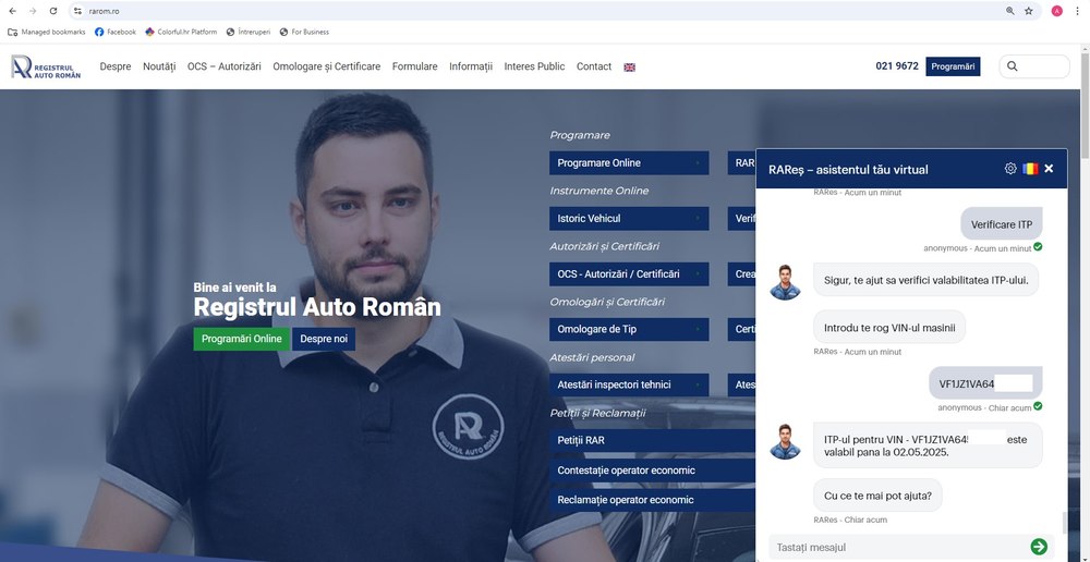 Chatbotul RAReş, lansat de Registrul Auto Român pentru ca publicul să acceseze mai ușor informaţii tehnice