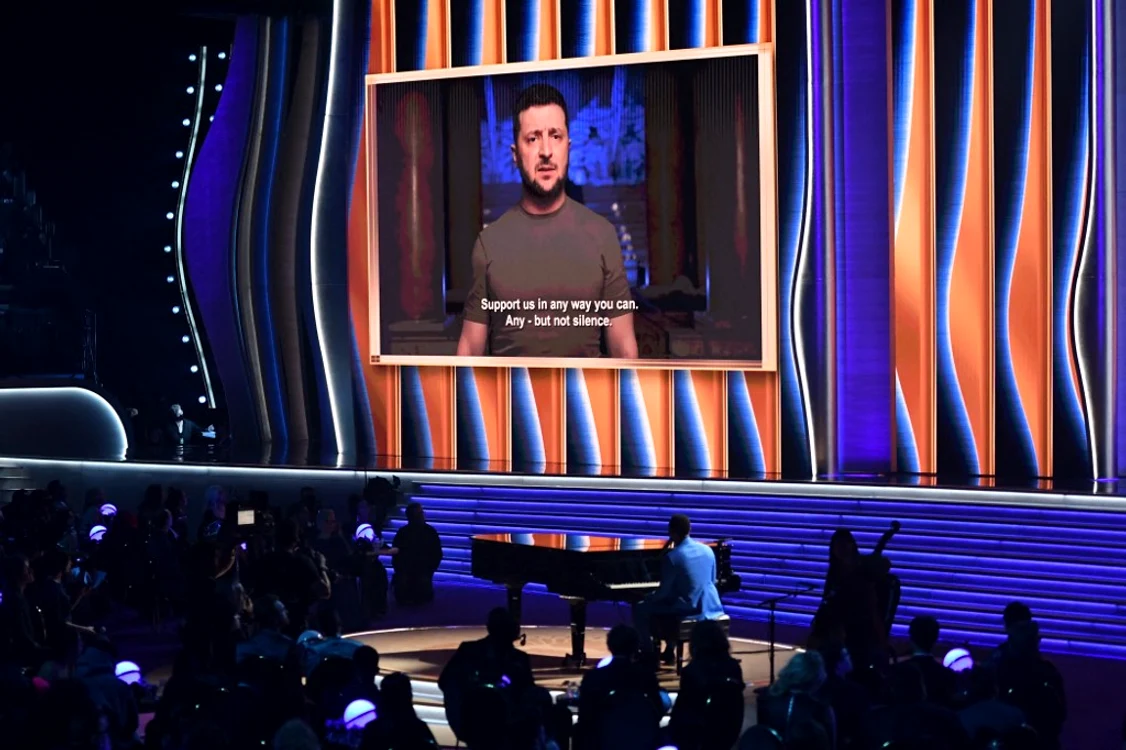 Volodimir Zelenski a ținut un discurs emoționant, la premiile Grammy foto: AFP